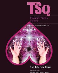 Cover of Transgender Studies Quarterly, Features Upside Down Heart Filled with Mandala Effect with Two Hands Inside of It