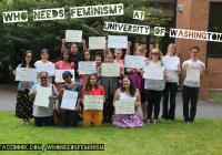 Students with who needs feminism campaign posters