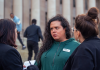 Catalina Velasquez at an immigrant rights protest outside of the Washington State Capitol.